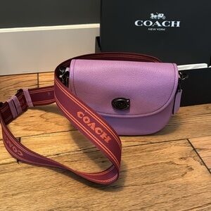 COACH Willow Saddle Shoulder Bag CA094 Leather Violet Turnlock Crossbody